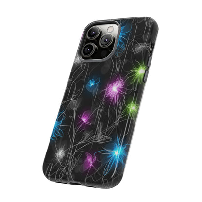 Neon Floral Tough Phone Case — Glow Flower Protective iPhone Cover
