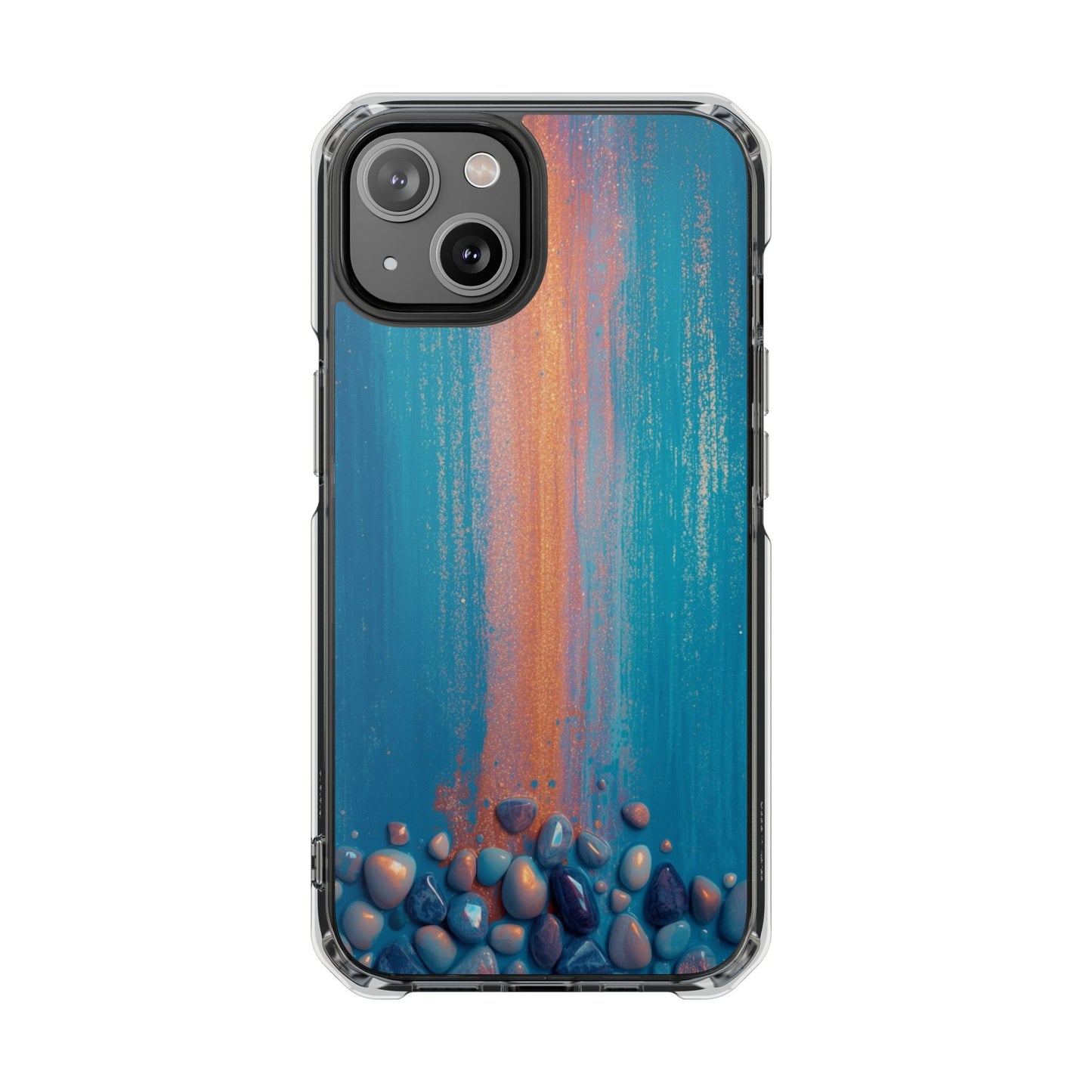 Clear Magnetic Phone Case — Abstract Blue Sunset Pebble Design