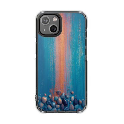 Clear Magnetic Phone Case — Abstract Blue Sunset Pebble Design