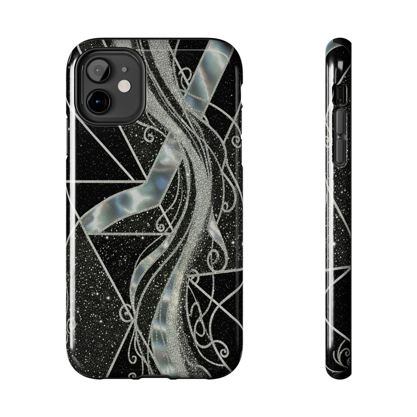 Geometry Tough Phone Case — Iridescent Ribbon on Black Celestial Background