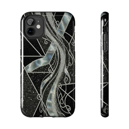 Geometry Tough Phone Case — Iridescent Ribbon on Black Celestial Background