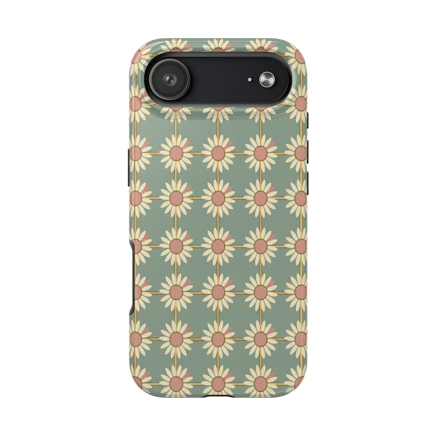 Daisy Pattern Tough Phone Case — Retro Floral Protective Cover
