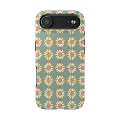 Daisy Pattern Tough Phone Case — Retro Floral Protective Cover