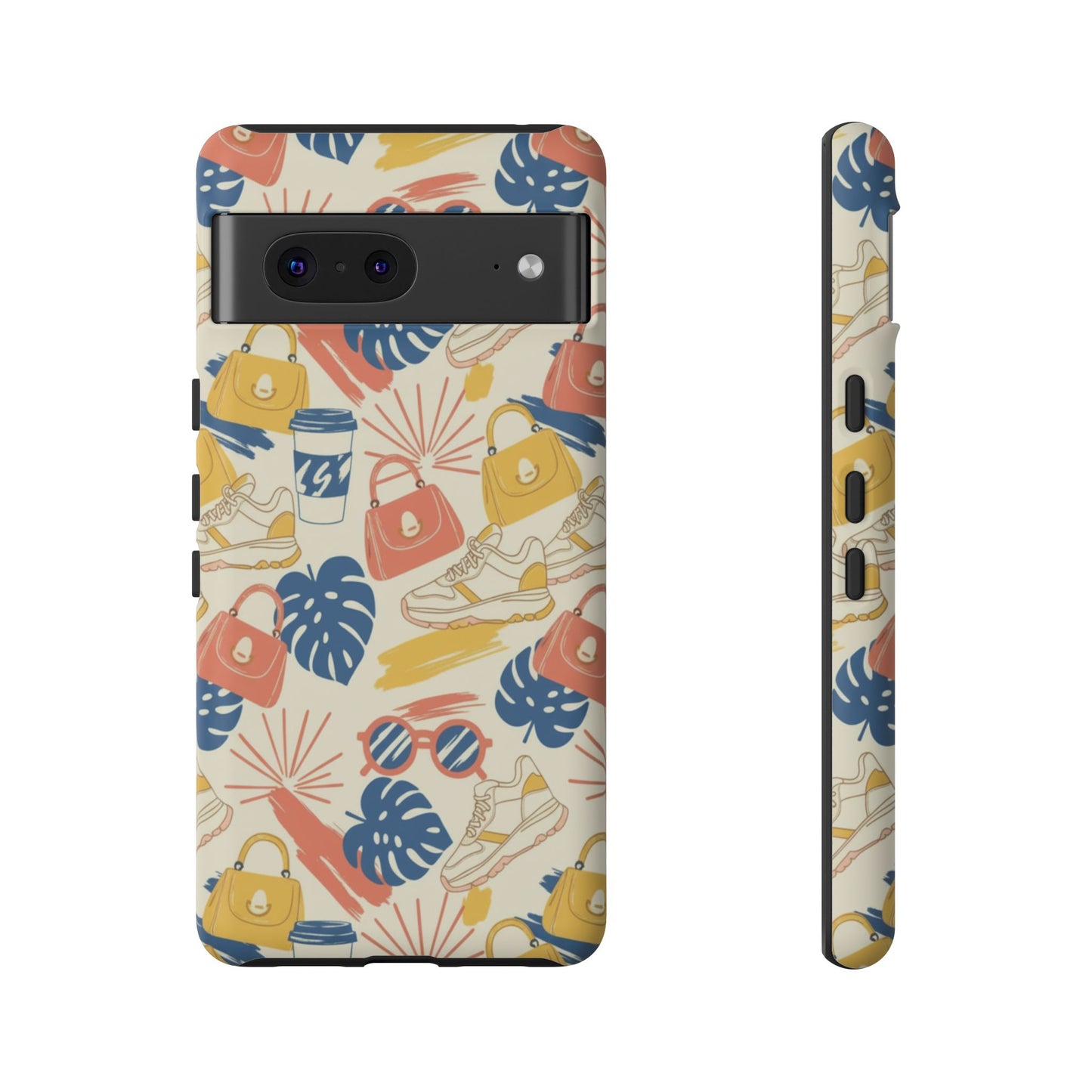 Tough Cases: Retro Summer Pattern Phone Case – Sunglasses, Sneakers & Tropical Leaves