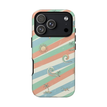 Surf Stripe Tough Phone Case — Retro Beach Waves Pattern