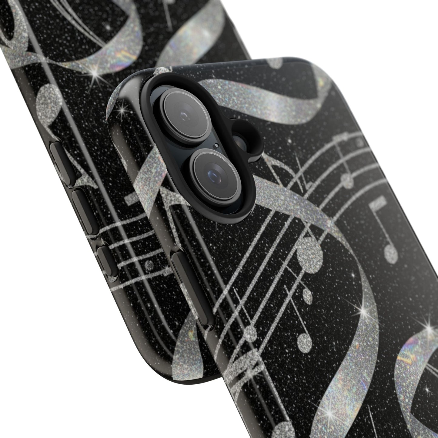 Musical Notes Tough Phone Case – Glitter Black Musician Phone Cover