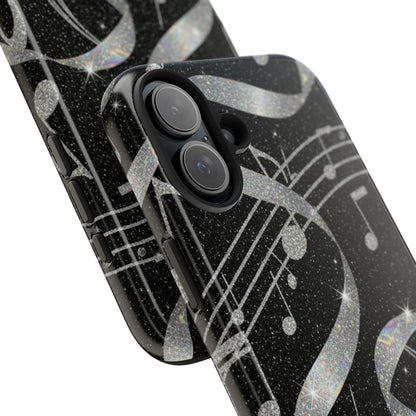 Musical Notes Tough Phone Case – Glitter Black Musician Phone Cover