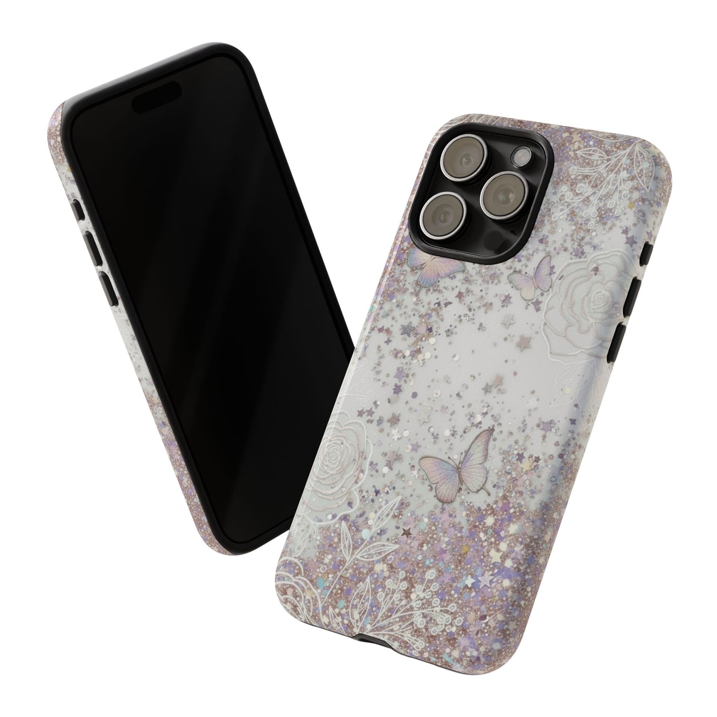 Butterfly Glitter Tough Phone Case — Floral Sparkle Protective Case