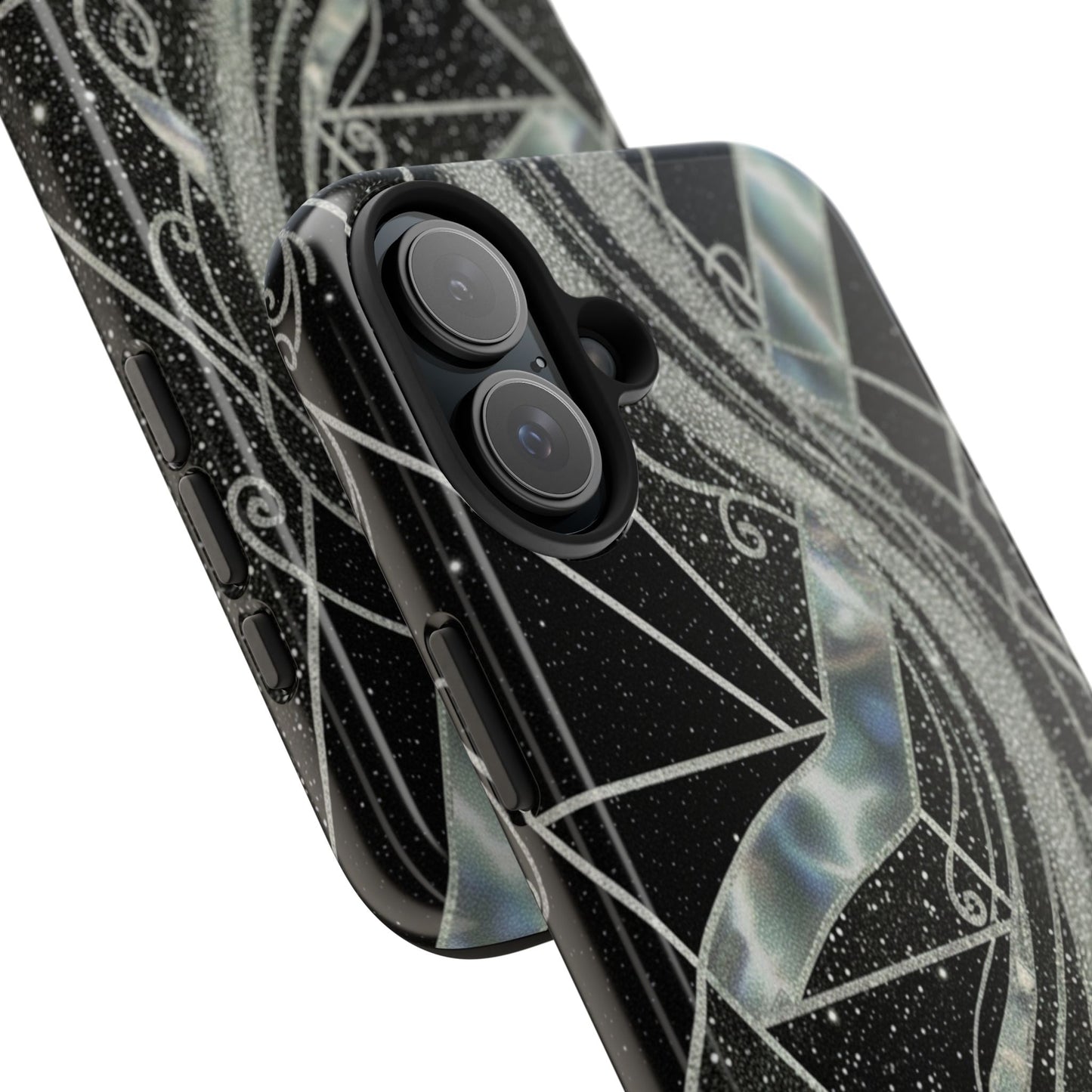 Geometry Tough Phone Case — Iridescent Ribbon on Black Celestial Background