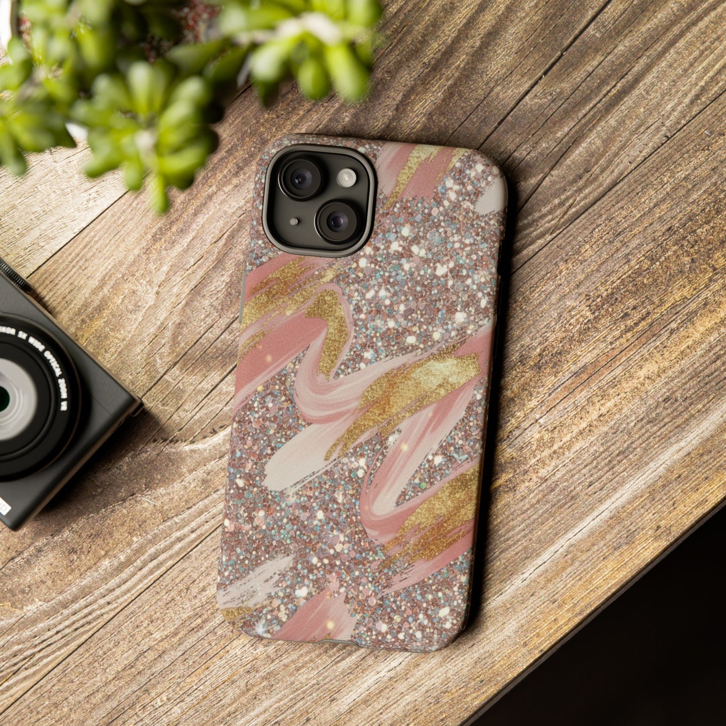 Glitter Blush Marble Phone Case — Pink Gold Swirl Tough Case