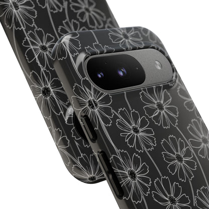 Floral Doodle Tough Phone Case — Black & Gray Daisy Pattern