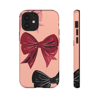 Bow Pattern Tough Phone Case — Pink, Red & Black Decorative Bows