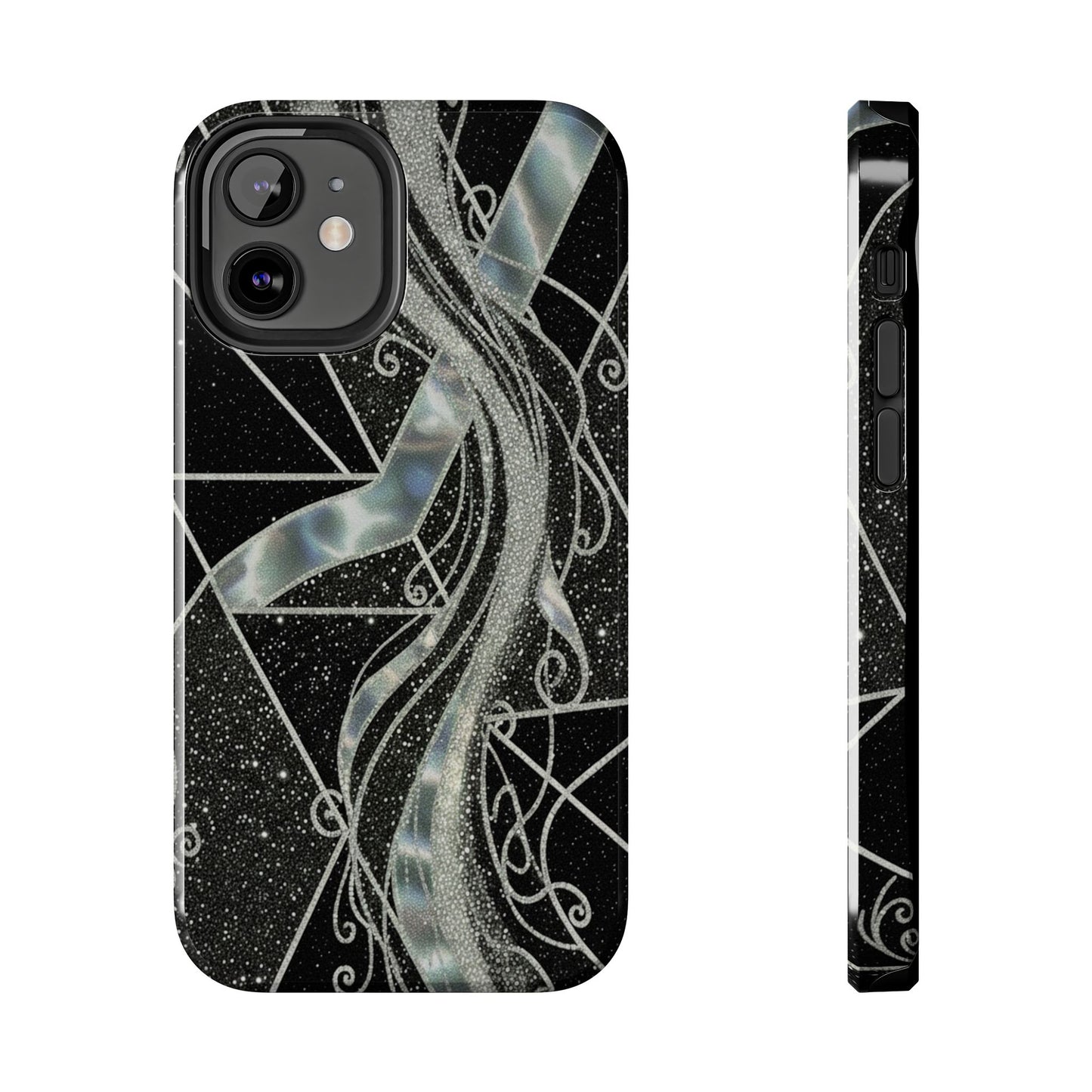 Geometry Tough Phone Case — Iridescent Ribbon on Black Celestial Background