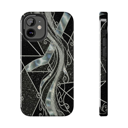 Geometry Tough Phone Case — Iridescent Ribbon on Black Celestial Background