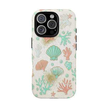 Seashell Coral Phone Case — Pastel Beach Shells Protective Tough Case