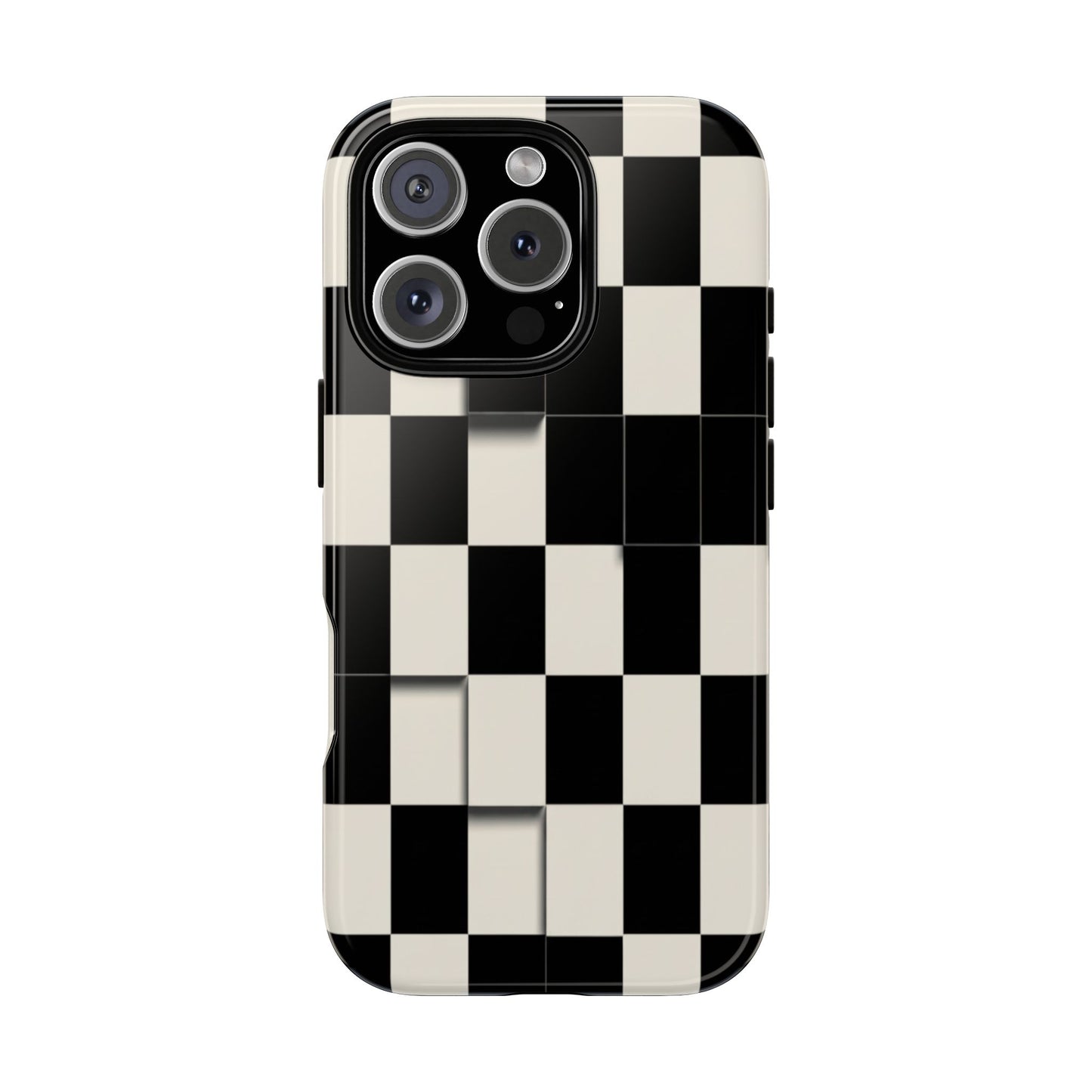 Checkerboard Tough Phone Case — Classic Black & Cream Grid Protective Cover