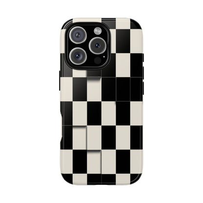 Checkerboard Tough Phone Case — Classic Black & Cream Grid Protective Cover
