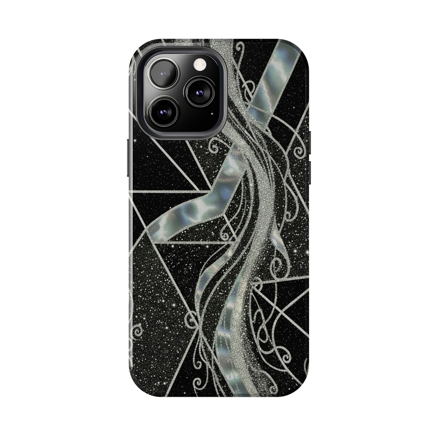 Geometry Tough Phone Case — Iridescent Ribbon on Black Celestial Background
