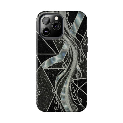 Geometry Tough Phone Case — Iridescent Ribbon on Black Celestial Background