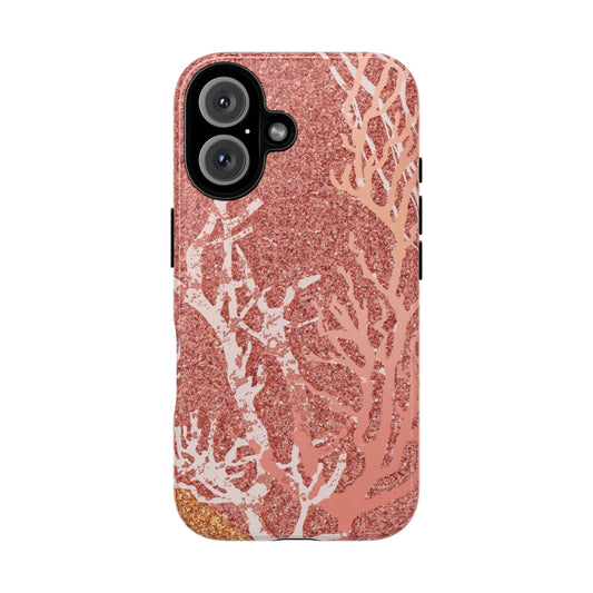 Rose Gold Coral Tough Phone Case — Glitter Ocean Reef Protective Cover