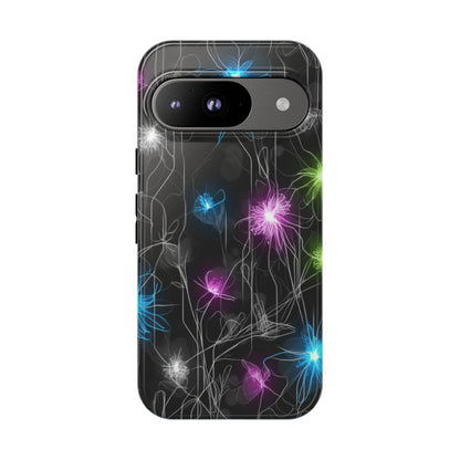 Neon Floral Tough Phone Case — Glow Flower Protective iPhone Cover