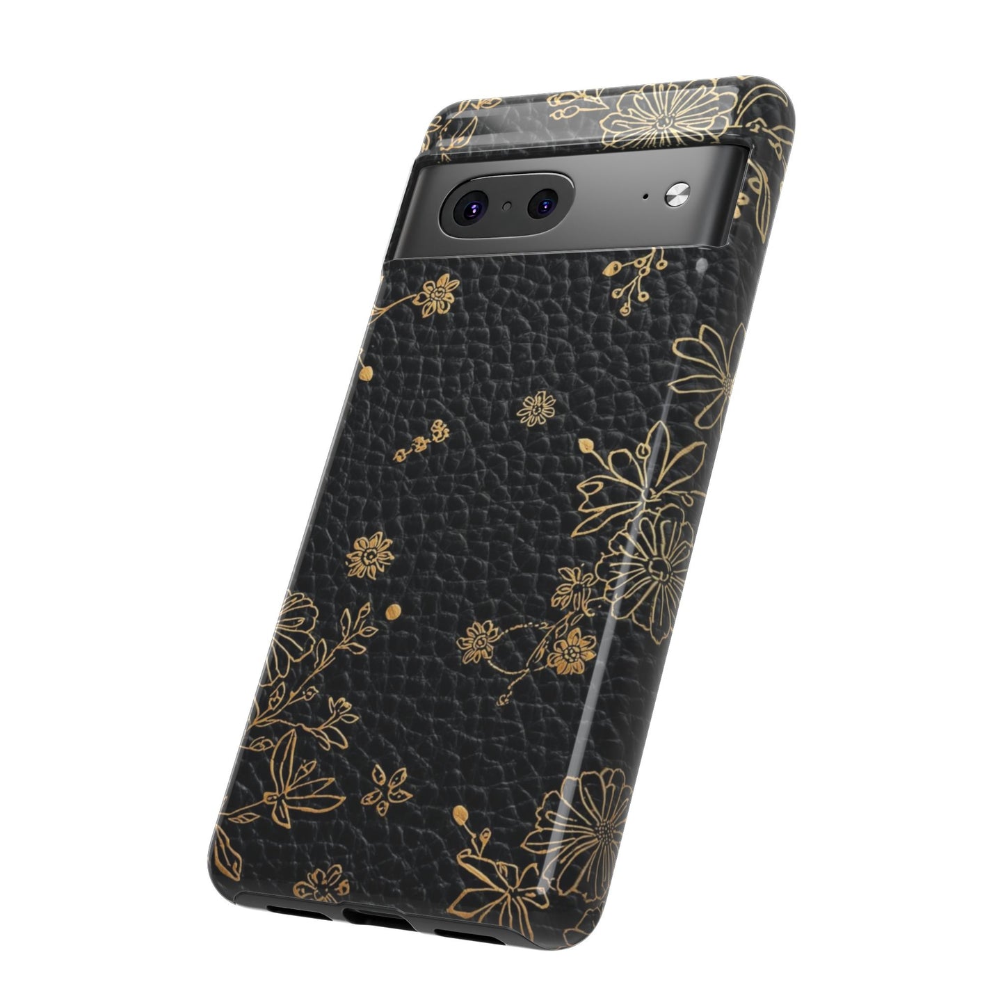 Floral Gold Foil Leather Texture Tough Phone Case