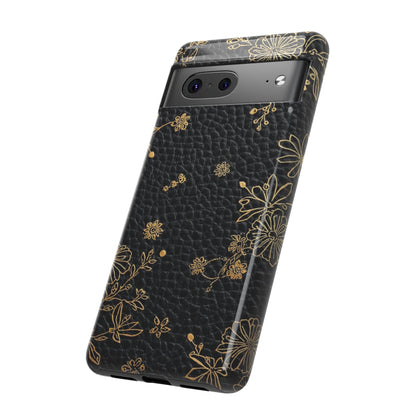 Floral Gold Foil Leather Texture Tough Phone Case
