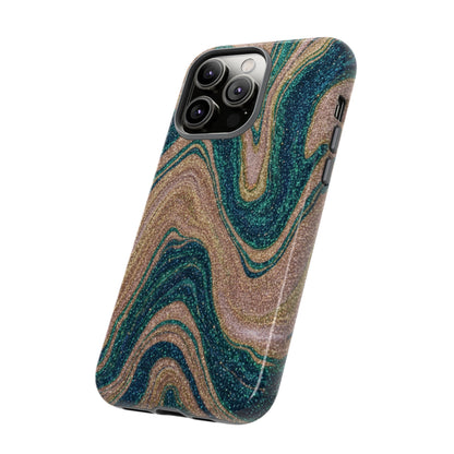 Marbled Teal & Gold Phone Case — Glitter Swirl Tough Case