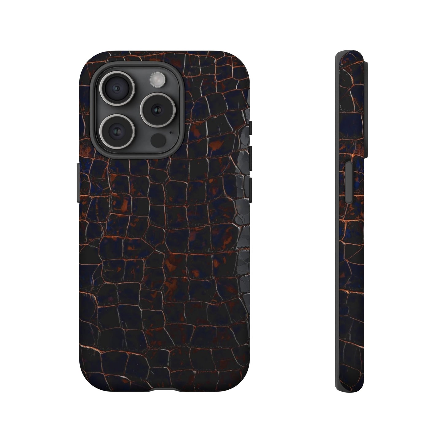 Croc-Embossed Tough Phone Case — Shockproof Black Alligator Texture