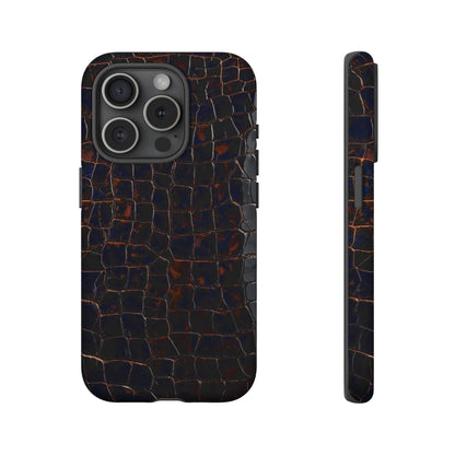 Croc-Embossed Tough Phone Case — Shockproof Black Alligator Texture