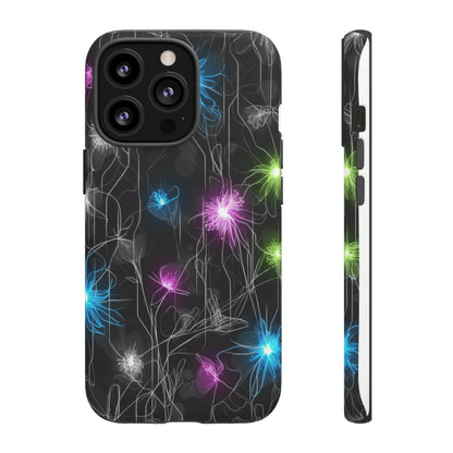Neon Floral Tough Phone Case — Glow Flower Protective iPhone Cover