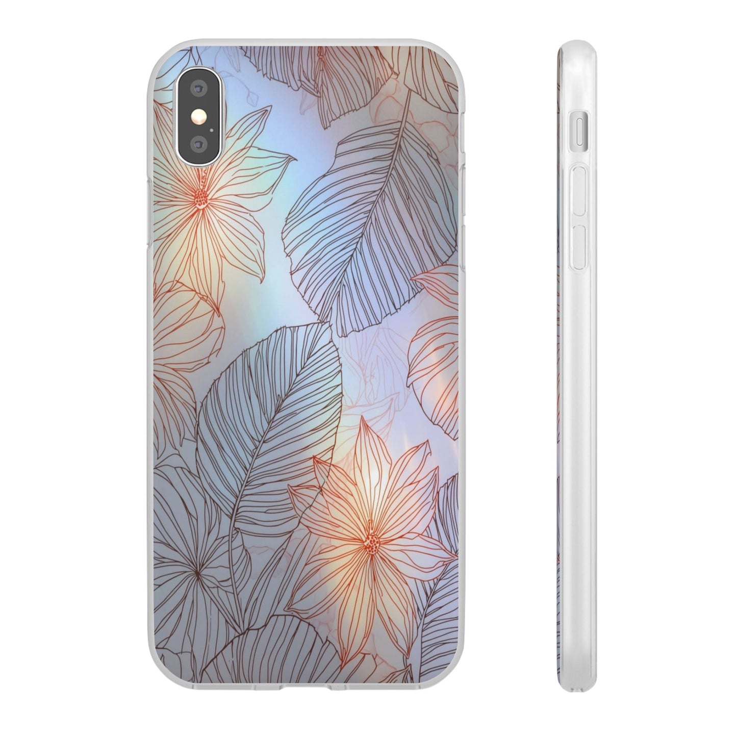 Floral Holographic Phone Case — Iridescent Leaves & Flowers Flexi Case