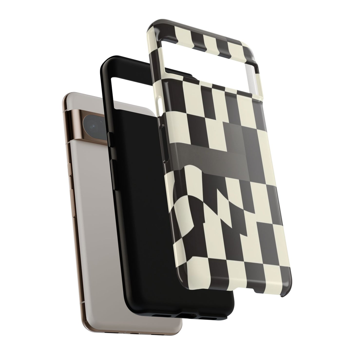 Checkerboard Wave Phone Case — Black & Cream Graphic Tough Case