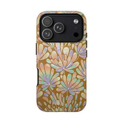 Floral Burst Tough Phone Case – Gold Pastel Botanical Protection