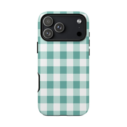 Mint Green Buffalo Check Tough Phone Case — Durable Plaid Protective Cover