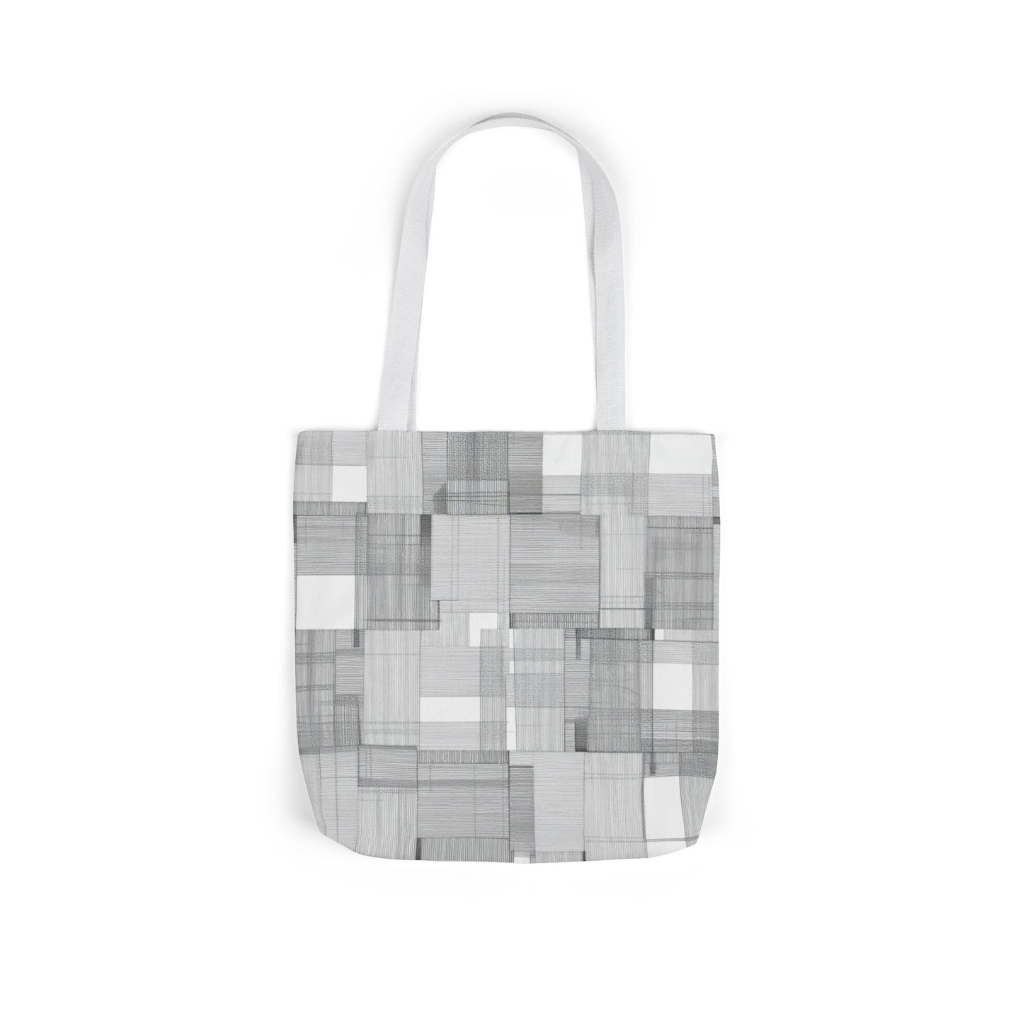 Canvas Tote Bag — Gray Geometric Patchwork Pattern, Eco-Friendly Market Tote