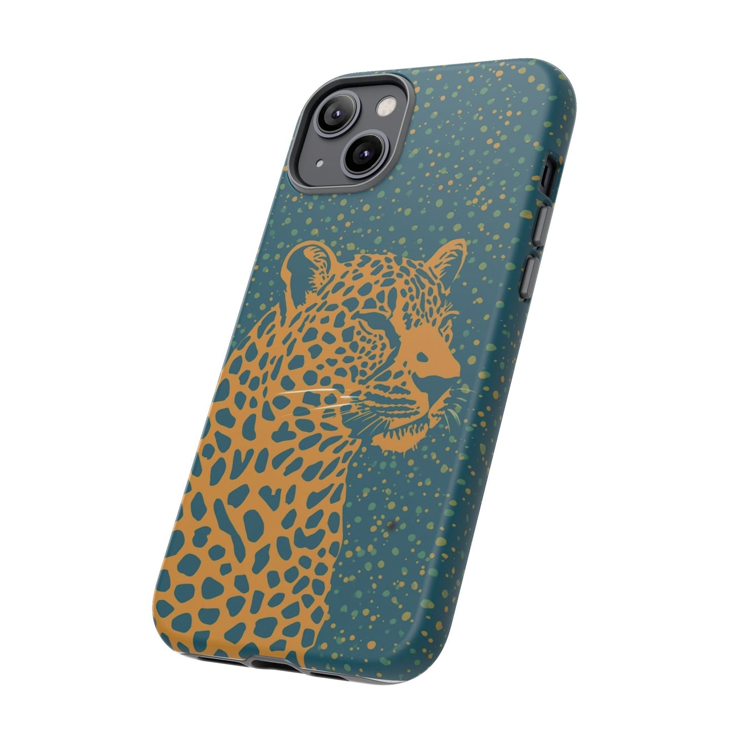 Leopard Spotlight Phone Case — Teal Gold Animal Print Protective Cover