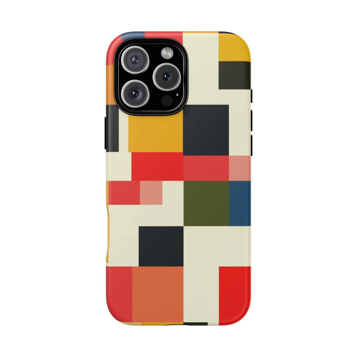 Abstract Color Block Tough Phone Case — Retro Geometric Protective Cover