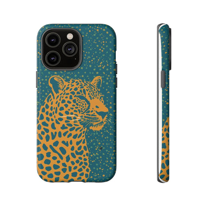 Leopard Spotlight Phone Case — Teal Gold Animal Print Protective Cover