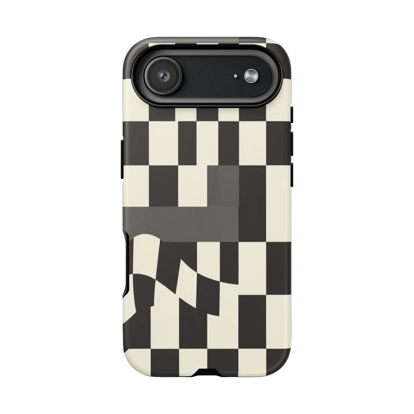Checkerboard Wave Phone Case — Black & Cream Graphic Tough Case