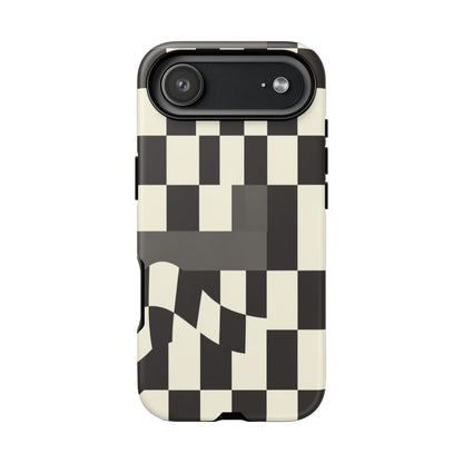 Checkerboard Wave Phone Case — Black & Cream Graphic Tough Case