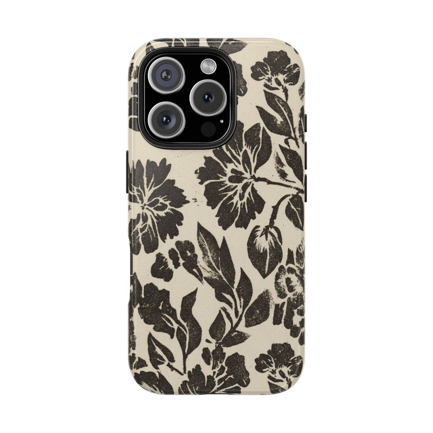 Floral Noir Tough Phone Case — Black Vintage Flower Protective Cover