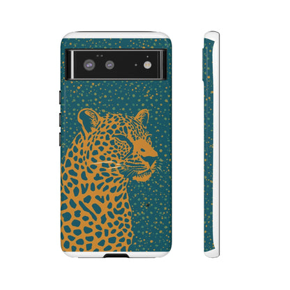 Leopard Spotlight Phone Case — Teal Gold Animal Print Protective Cover