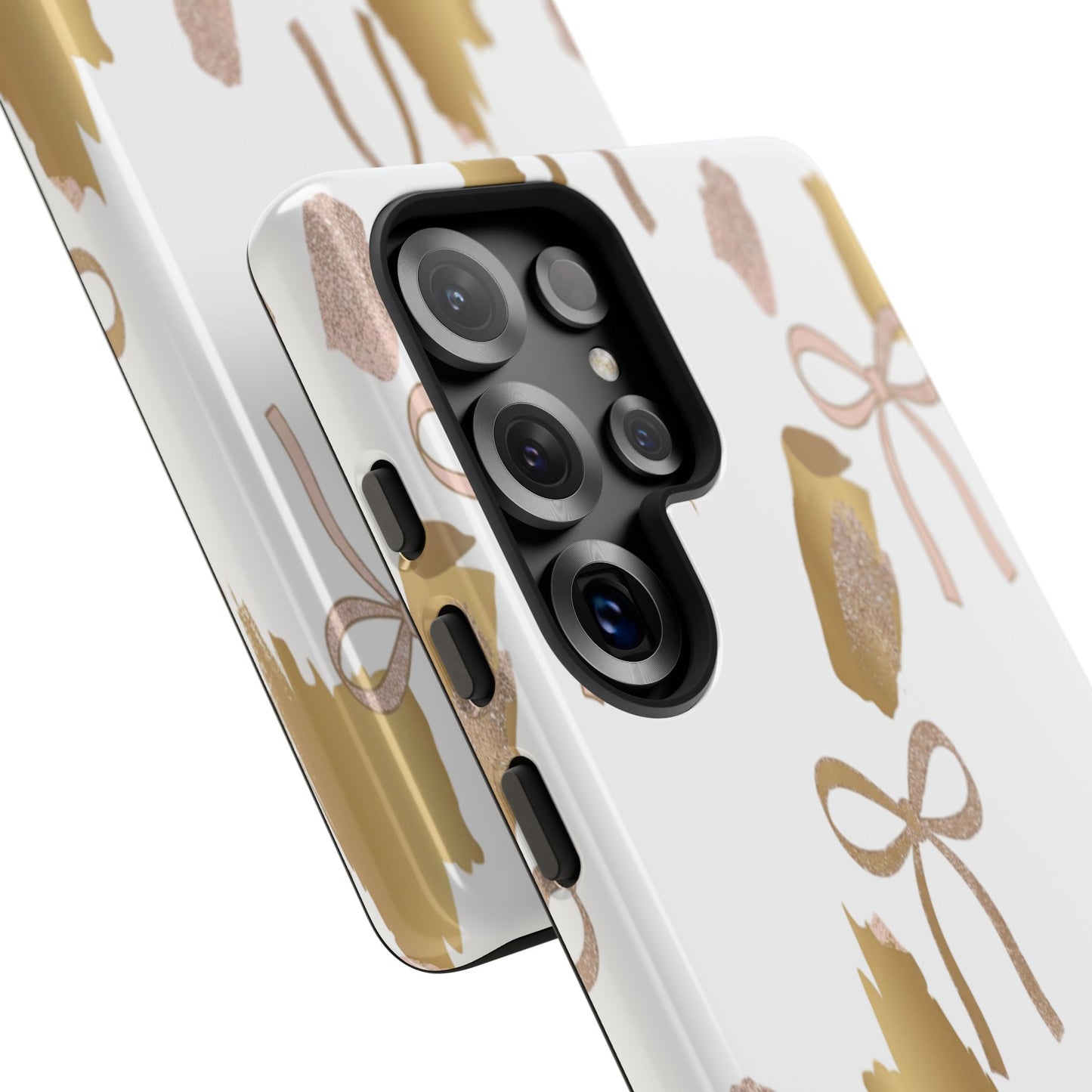 Phone Case — Gold Brushstroke & Blush Bow Pattern