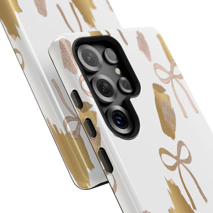 Phone Case — Gold Brushstroke & Blush Bow Pattern