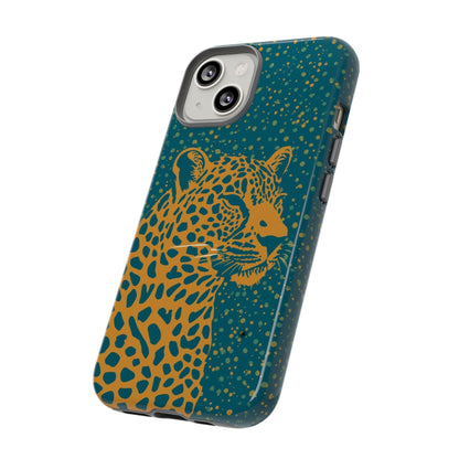 Leopard Spotlight Phone Case — Teal Gold Animal Print Protective Cover