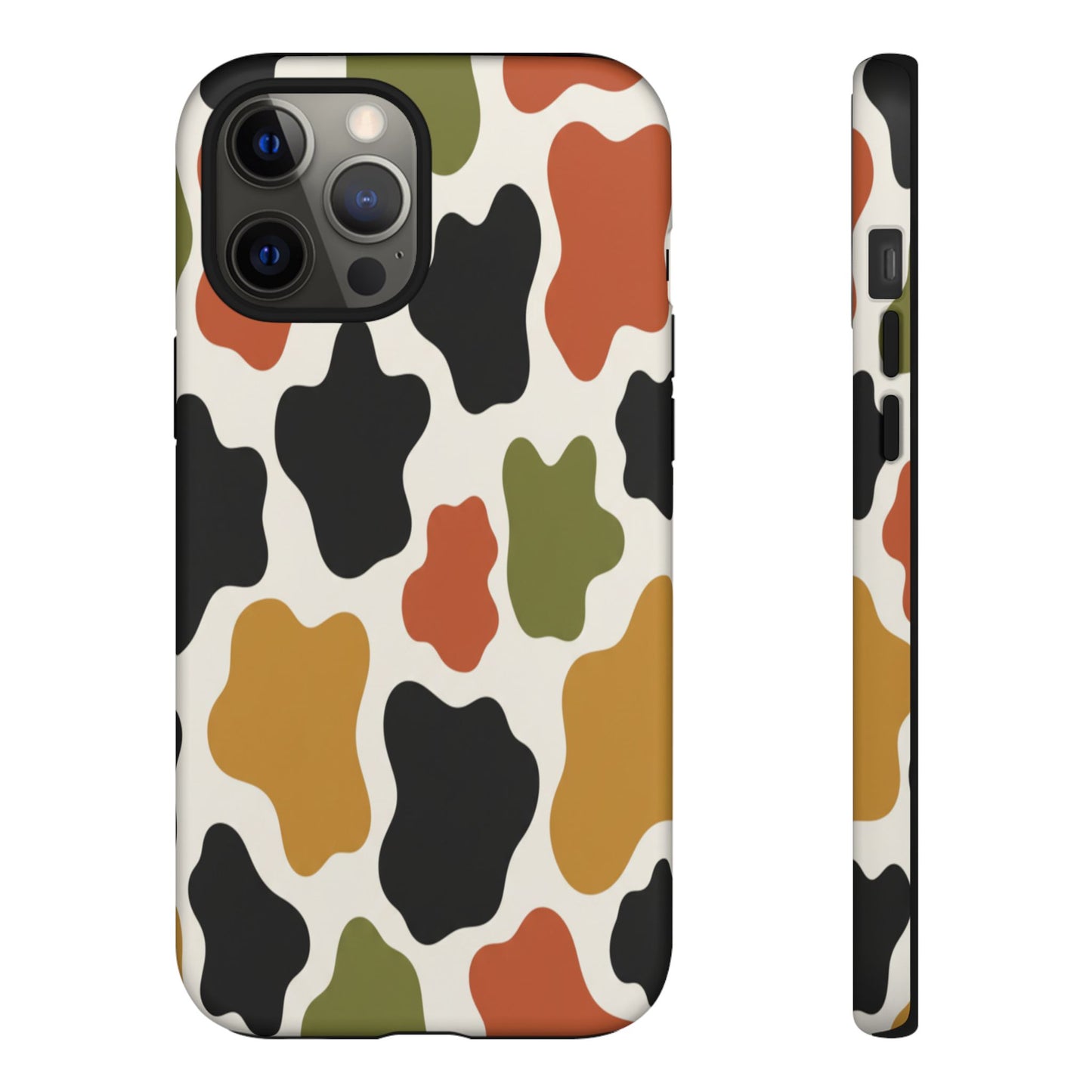 Camouflage Pattern Tough Phone Case – Retro Olive, Rust & Mustard Protective Cover