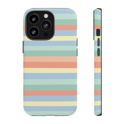 Pastel Striped Phone Case — Retro Horizontal Multi-Color Tough Case