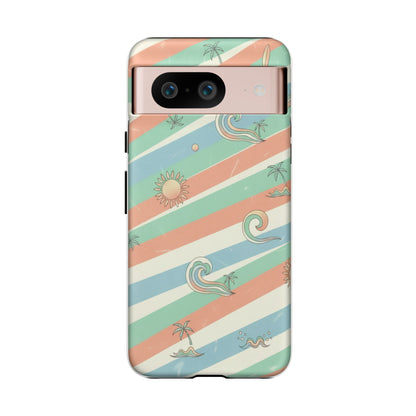 Surf Stripe Tough Phone Case — Retro Beach Waves Pattern