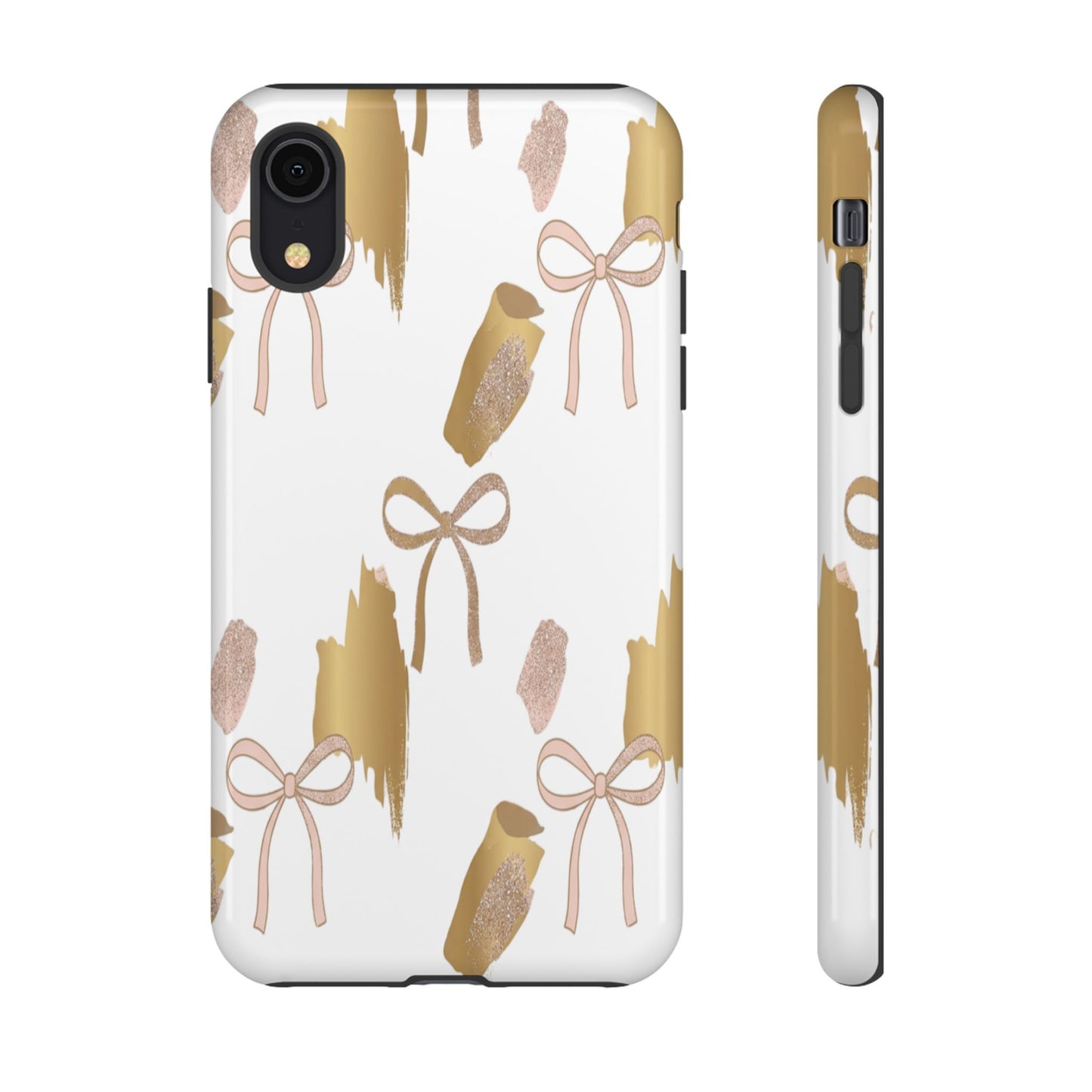 Phone Case — Gold Brushstroke & Blush Bow Pattern